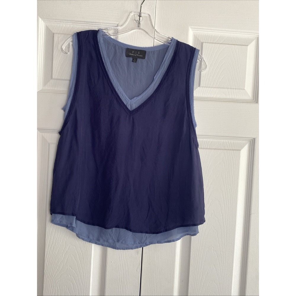 PJK Patterson Kincaid Womens Small Blue Silk To V Neck Layered Luxury